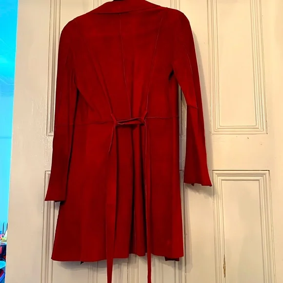 Arden B Vintage Leather Suede coat jacket red belted wrap trench Small s - Picture 7 of 7